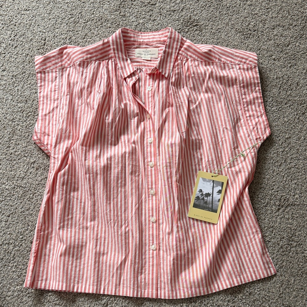 Trovata Birds of Paradise Pink and White Striped Button Down Shirt
